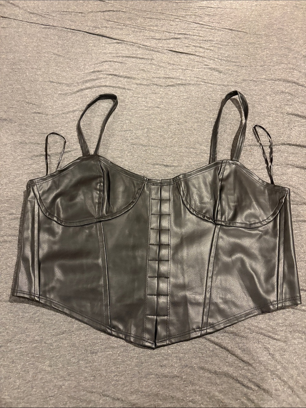 Sleek Black Faux Leather Corset Camisole